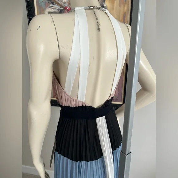 NWT BCBGMaxAzria “CONSTANTINE” Pink & Blue Pleated Maxi Dress – Size XXS - Picture 10 of 17